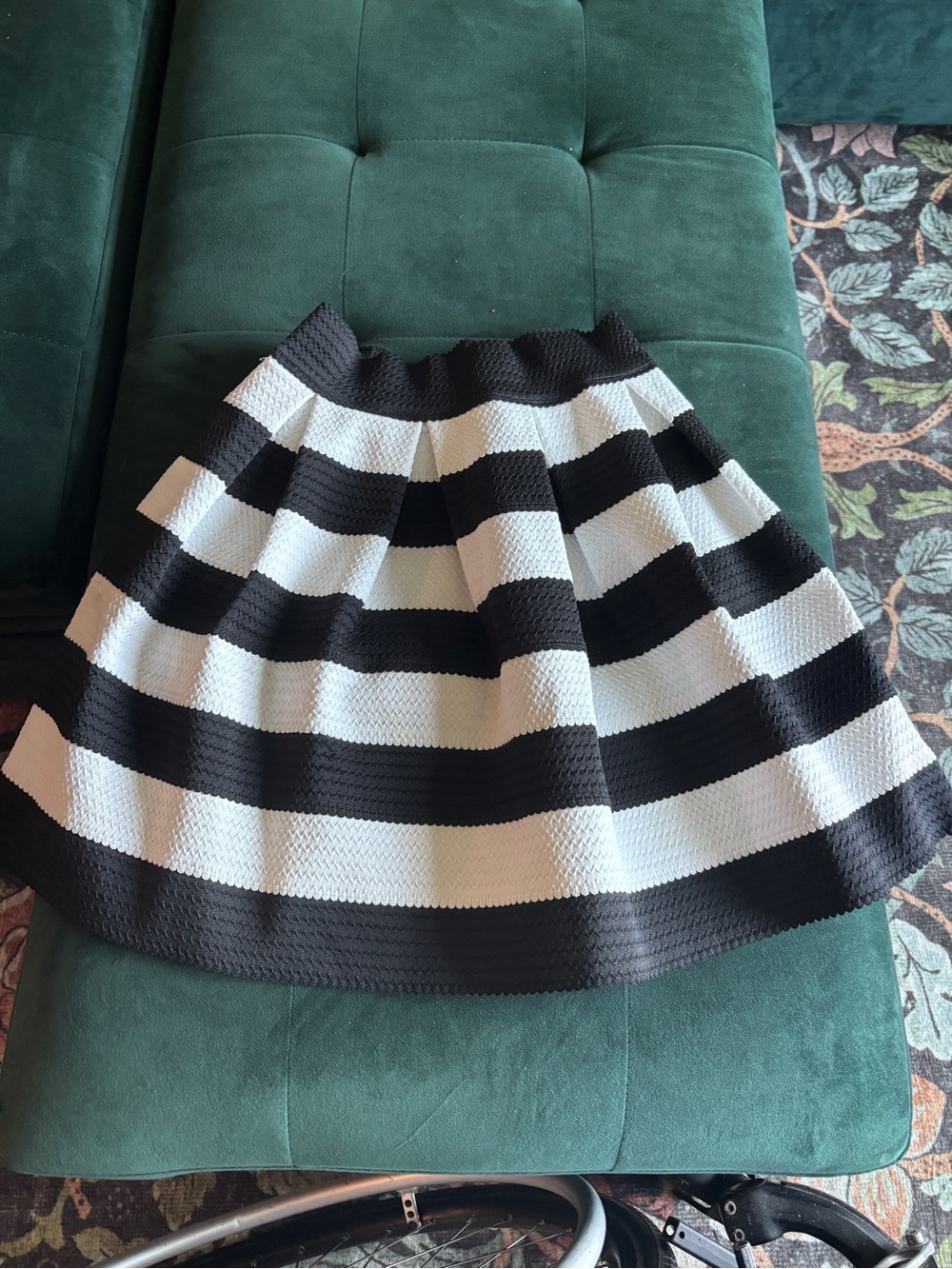 Express Black and White Striped Midi Circle Skirt
